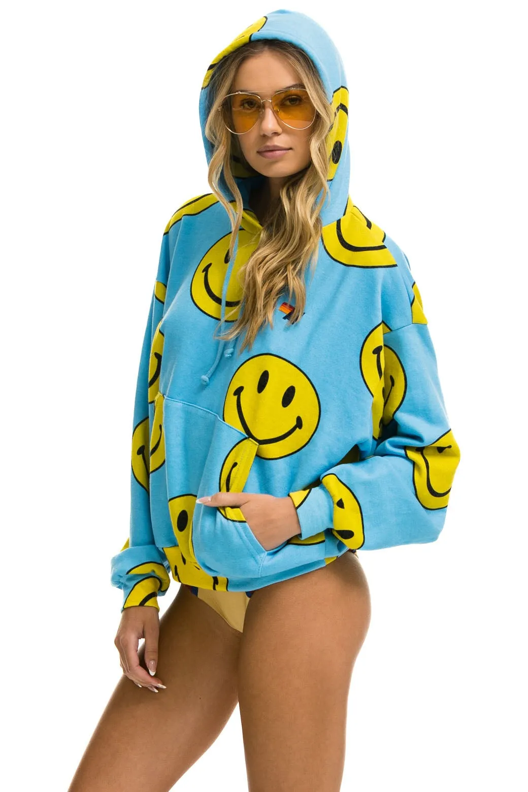 SMILEY REPEAT RELAXED PULLOVER HOODIE - SKY sold by Aviator Nation product image thumbnail 3