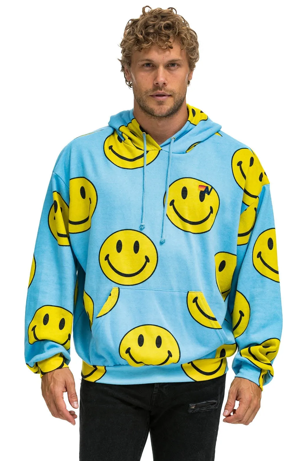 SMILEY REPEAT RELAXED PULLOVER HOODIE - SKY sold by Aviator Nation product image thumbnail 2