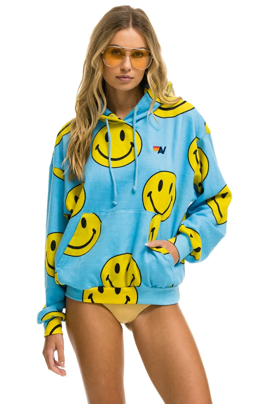 SMILEY REPEAT RELAXED PULLOVER HOODIE - SKY sold by Aviator Nation