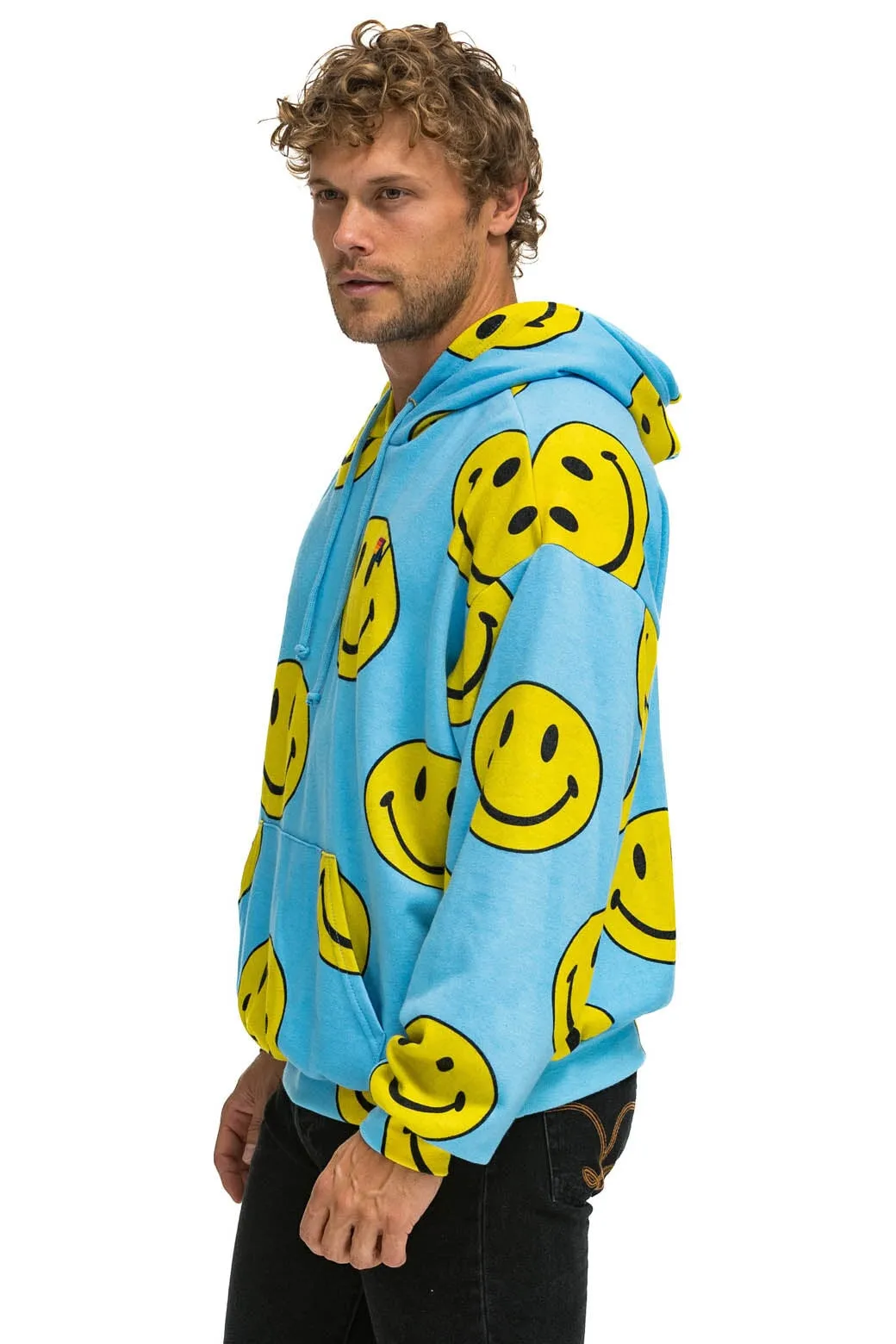 SMILEY REPEAT RELAXED PULLOVER HOODIE - SKY sold by Aviator Nation product image thumbnail 4