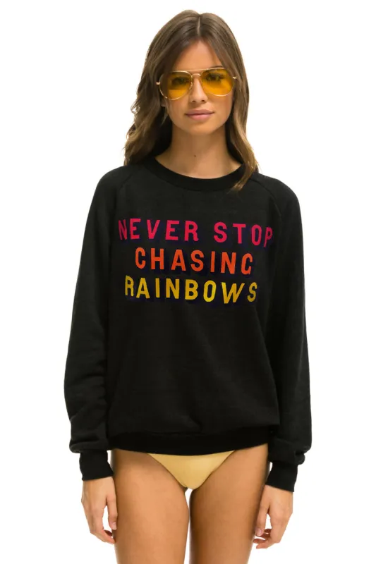 NEVER STOP CHASING RAINBOWS CREW SWEATSHIRT - BLACK sold by Aviator Nation