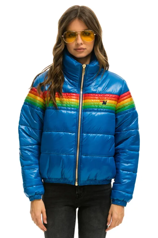 6 STRIPE LUXE APRES PUFFER JACKET - GLOSSY SNORKEL BLUE sold by Aviator Nation