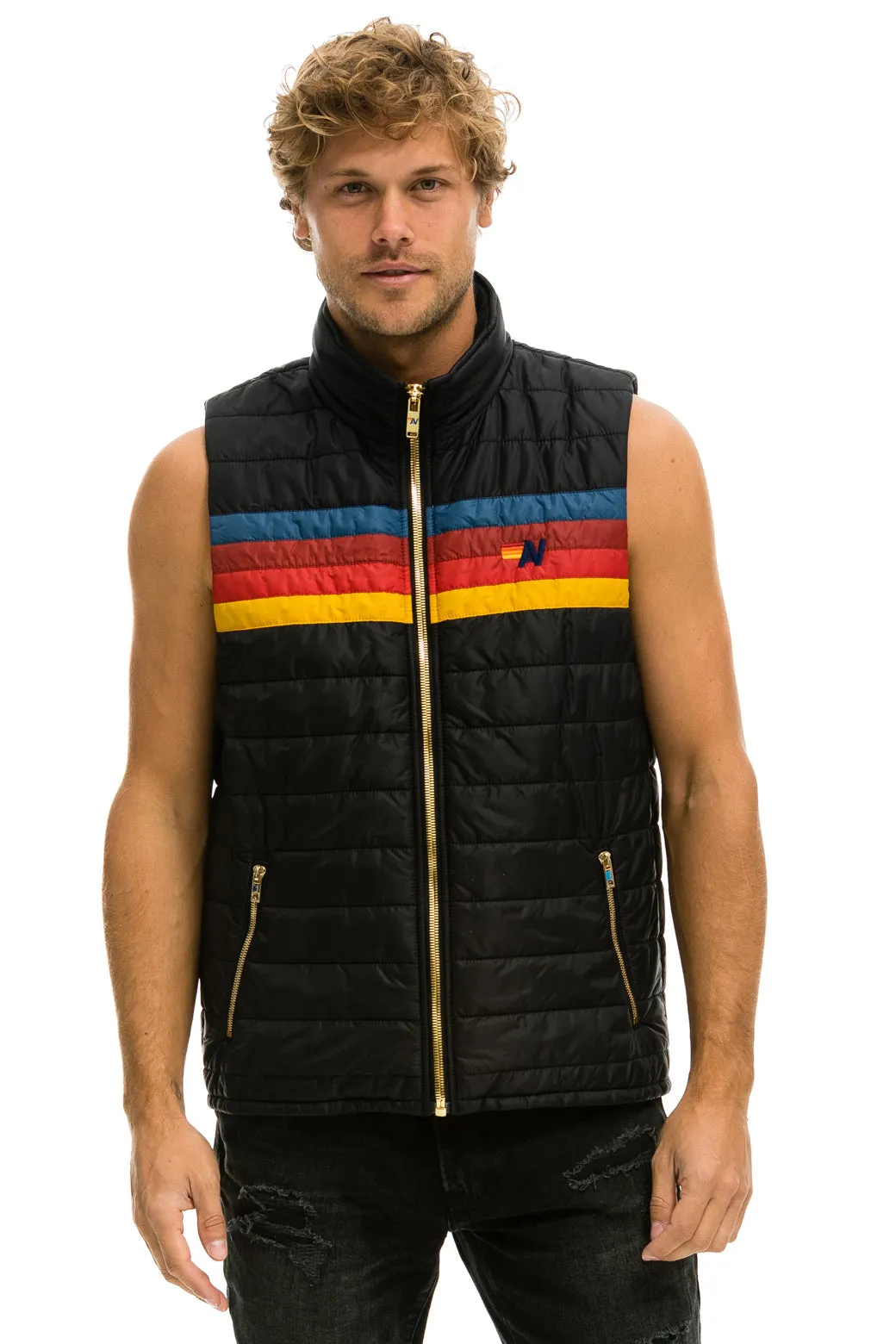 MEN'S 4 STRIPE VEST - BLACK sold by Aviator Nation