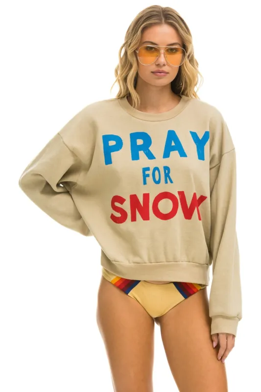PRAY FOR SNOW RELAXED CREW SWEATSHIRT - SAND sold by Aviator Nation