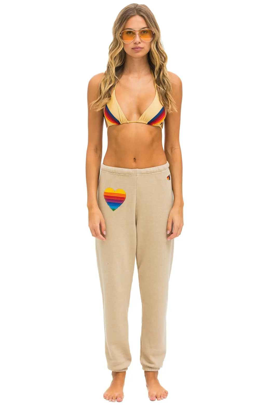 RAINBOW HEART STITCH SWEATPANTS - SAND sold by Aviator Nation