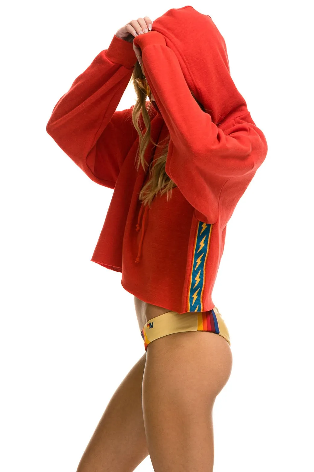 BOLT STRIPE RELAXED CROPPED PULLOVER HOODIE - RED sold by Aviator Nation product image thumbnail 2