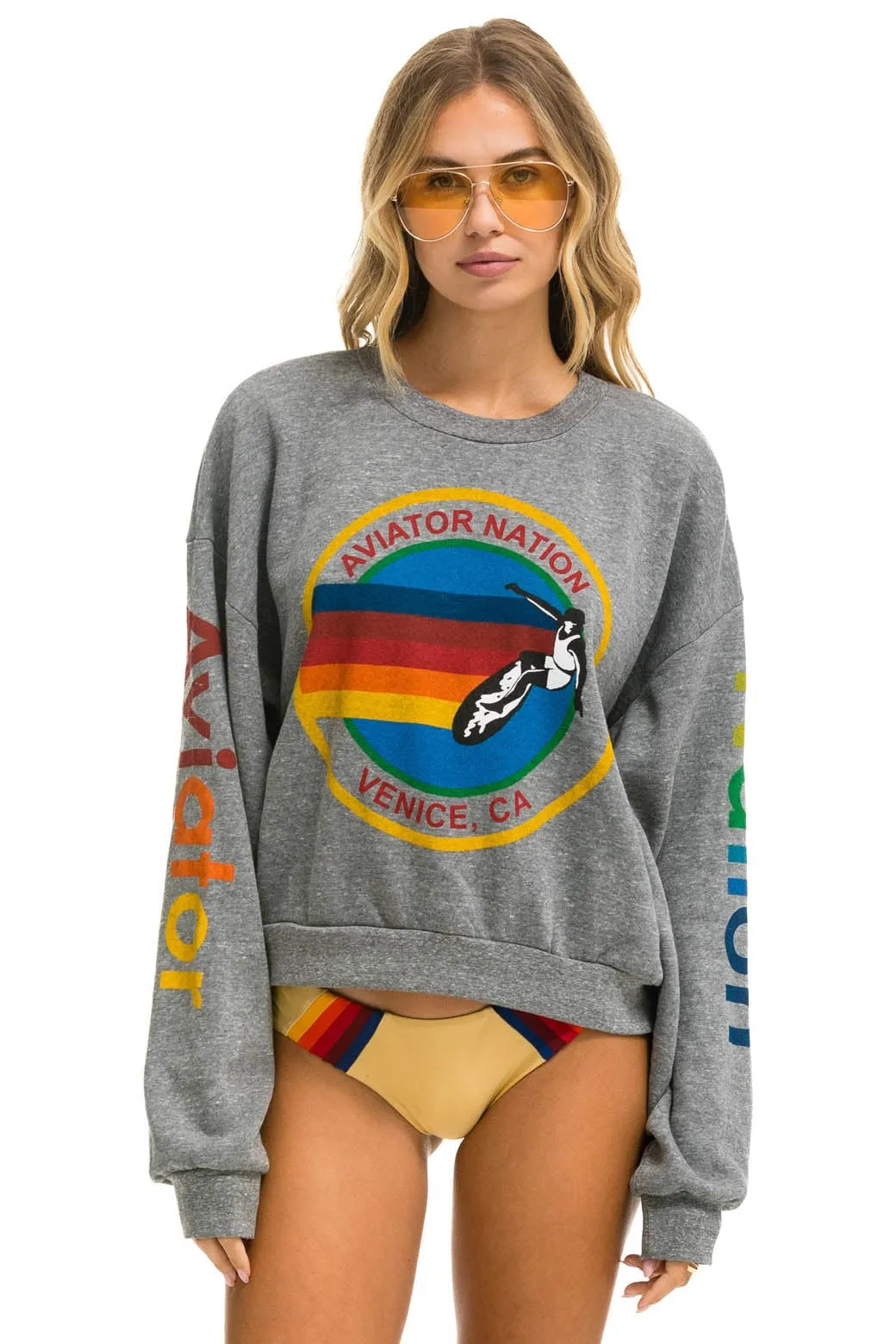 AVIATOR NATION RELAXED CREW SWEATSHIRT - HEATHER GREY sold by Aviator Nation
