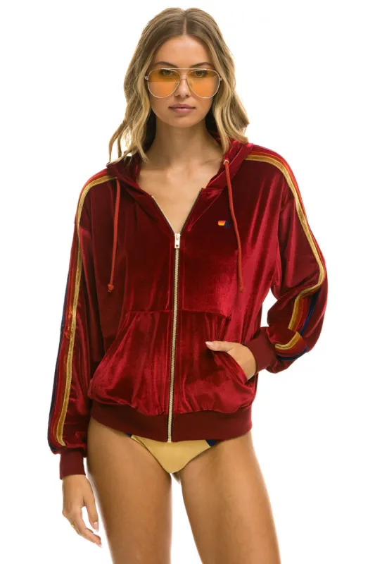CLASSIC VELVET RELAXED ZIP HOODIE - RED sold by Aviator Nation