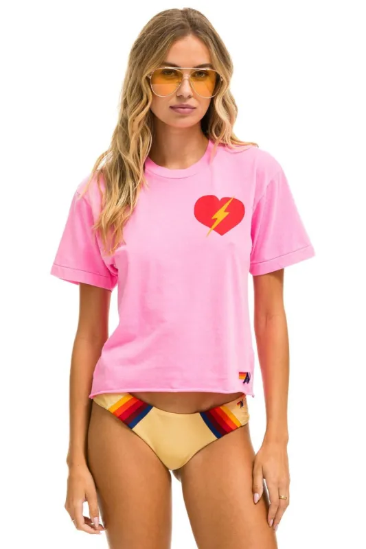 BOLT HEART BOYFRIEND TEE - NEON PINK sold by Aviator Nation