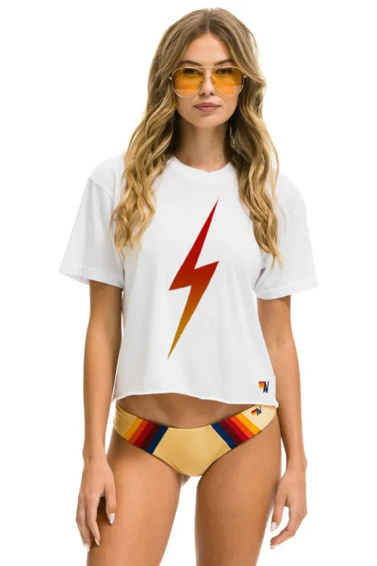 BOLT FADE BOYFRIEND TEE - WHITE // NEON RED sold by Aviator Nation