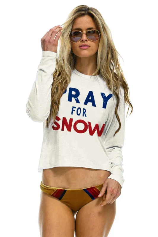 PRAY FOR SNOW LONG SLEEVE BOYFRIEND TEE - VINTAGE WHITE sold by Aviator Nation