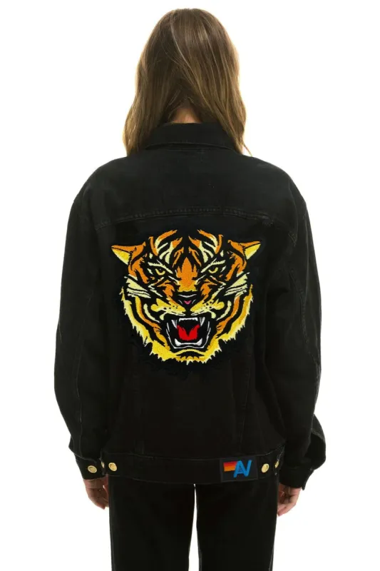 DREAMLAND TIGER OVERSIZED CONCERT DENIM JACKET - VINTAGE BLACK sold by Aviator Nation