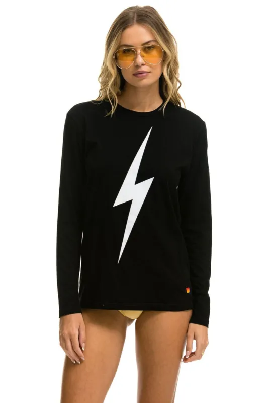 BOLT LONG SLEEVE CREW TEE - BLACK sold by Aviator Nation