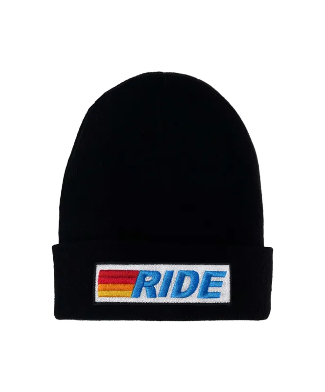 RIDE LOGO BEANIE - BLACK // WHITE sold by Aviator Nation