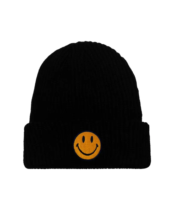 SMILEY RIB BEANIE - BLACK sold by Aviator Nation