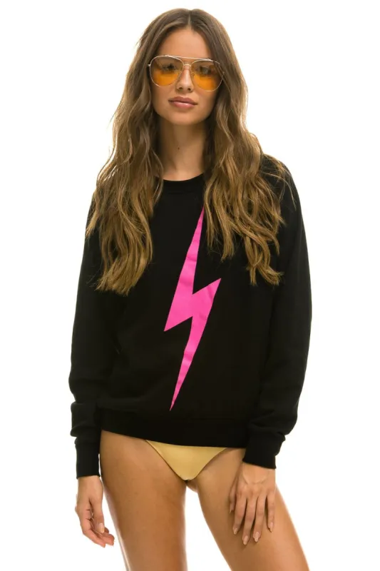 LIGHT WEIGHT BOLT CREW SWEATSHIRT - BLACK //  NEON PINK sold by Aviator Nation