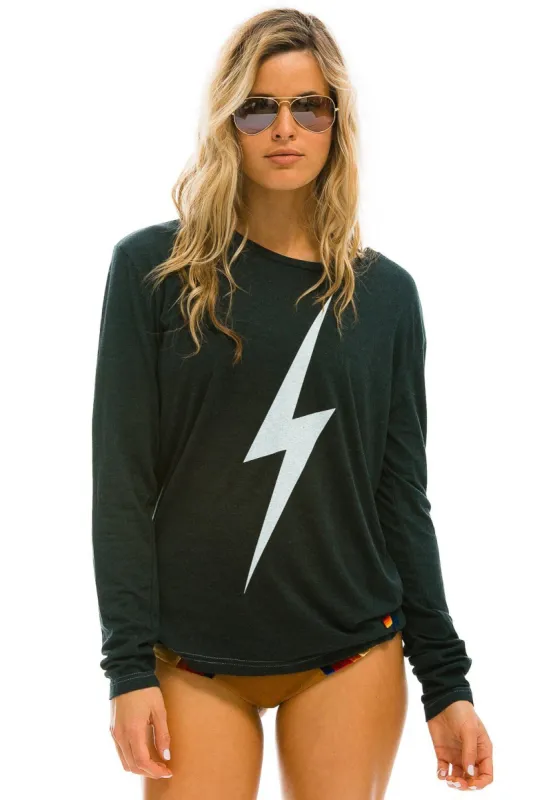 BOLT LONG SLEEVE CREW TEE - CHARCOAL sold by Aviator Nation