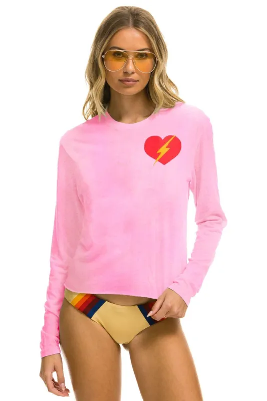 BOLT HEART LONG SLEEVE BOYFRIEND TEE - NEON PINK sold by Aviator Nation