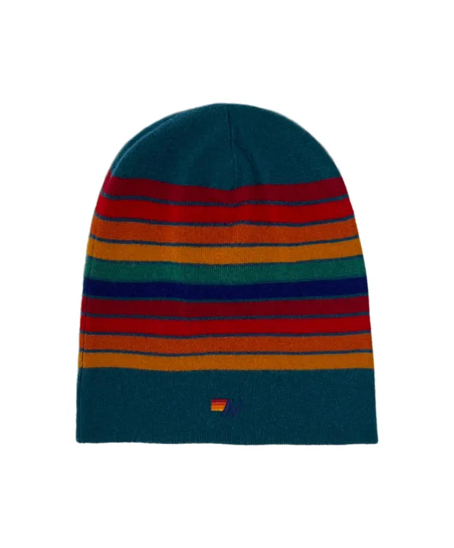 RAINBOW STRIPE 10 CASHMERE LIGHT BEANIE - PEACOCK made by Aviator Nation