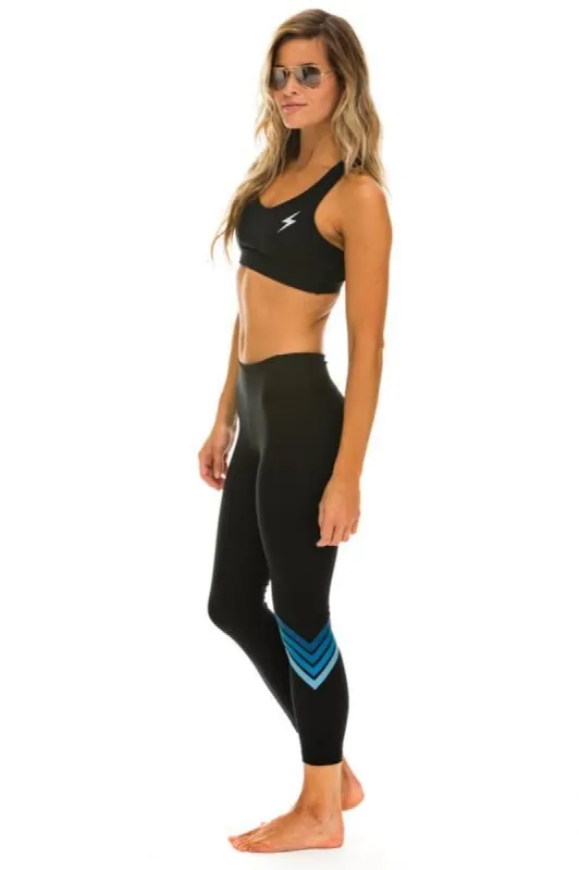 CHEVRON CROP LEGGINGS - BLACK // BLUE STRIPES sold by Aviator Nation