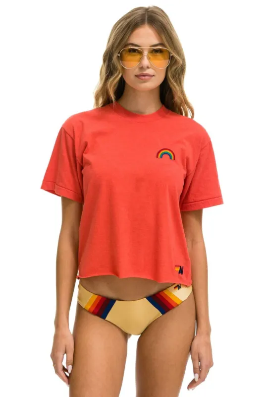 RAINBOW EMBROIDERY BOYFRIEND TEE - RED sold by Aviator Nation
