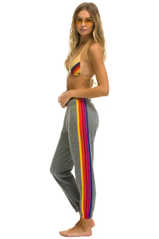 5 STRIPE SWEATPANTS - HEATHER GREY // YELLOW // PURPLE sold by Aviator Nation