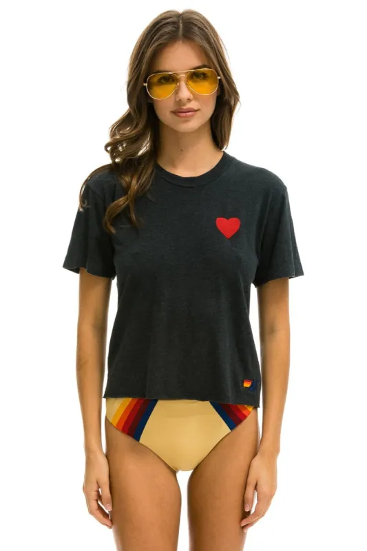 HEART EMBROIDERY BOYFRIEND TEE - CHARCOAL sold by Aviator Nation