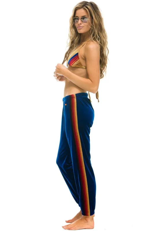 CLASSIC VELVET WOMEN'S SWEATPANTS - ROYAL // RAINBOW STRIPES sold by Aviator Nation