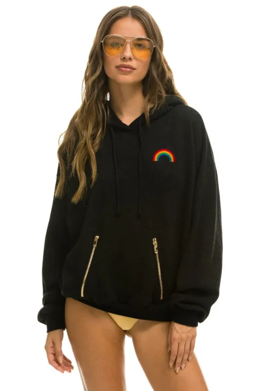 RAINBOW EMBROIDERY RELAXED PULLOVER HOODIE - BLACK sold by Aviator Nation