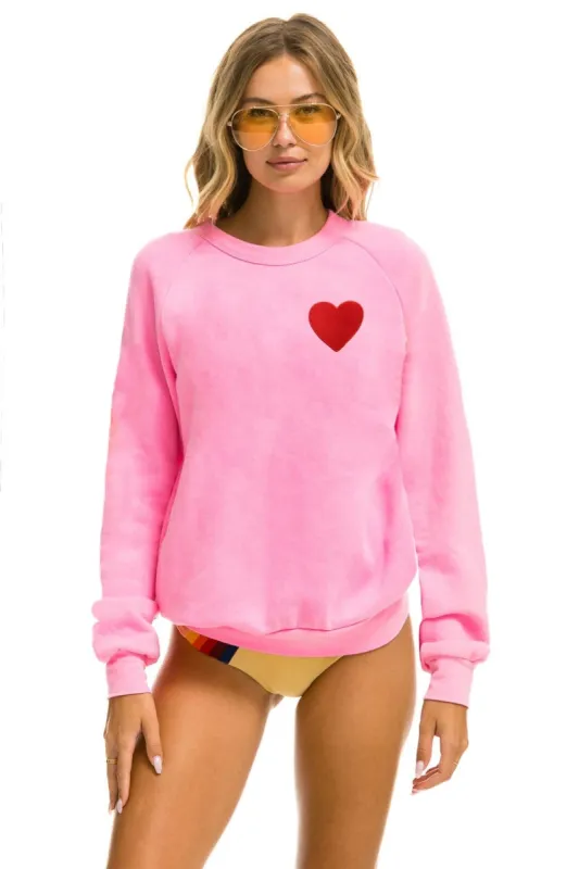 HEART EMBROIDERY SWEATSHIRT - NEON PINK made by Aviator Nation