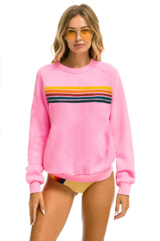 5 STRIPE CREW SWEATSHIRT - NEON PINK sold by Aviator Nation