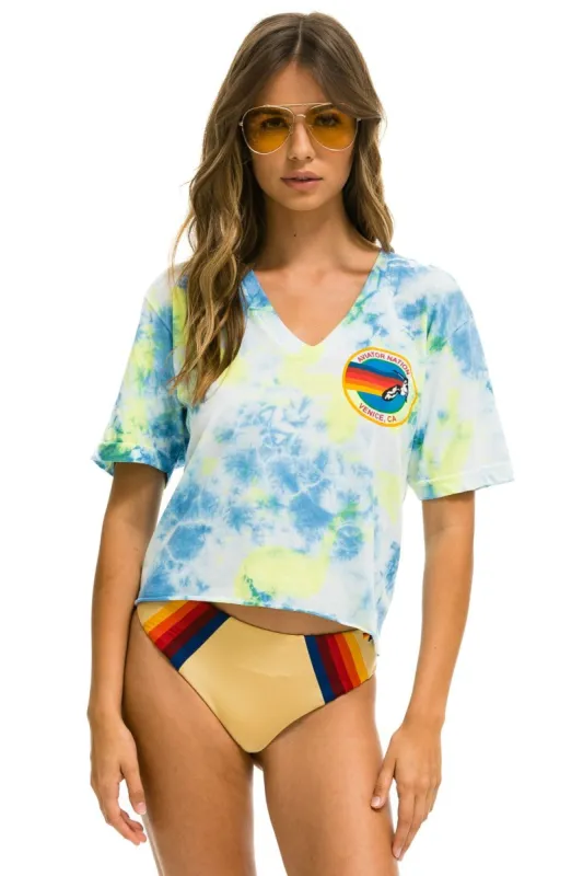 SIGNATURE SMALL VENICE CIRCLE BOYFRIEND VNECK TEE - TIE DYE NEON YELLOW sold by Aviator Nation