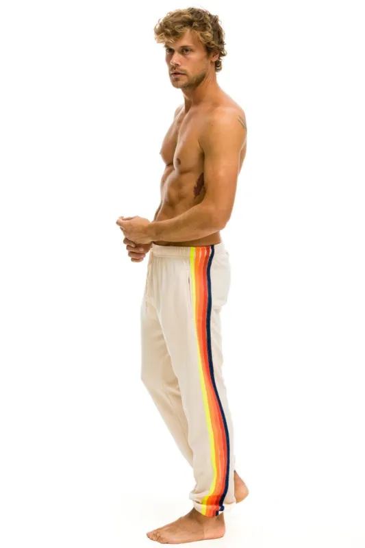 5 STRIPE SWEATPANTS - ALMOND // NEON RAINBOW sold by Aviator Nation