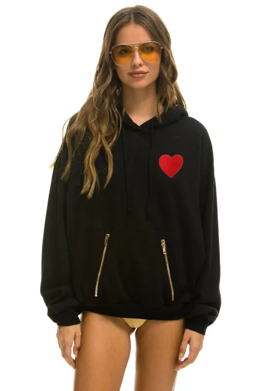 HEART EMBROIDERY RELAXED PULLOVER HOODIE - BLACK made by Aviator Nation