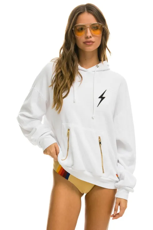 BOLT STITCH RELAXED PULLOVER HOODIE WITH POCKET ZIPPERS - WHITE // BLACK sold by Aviator Nation