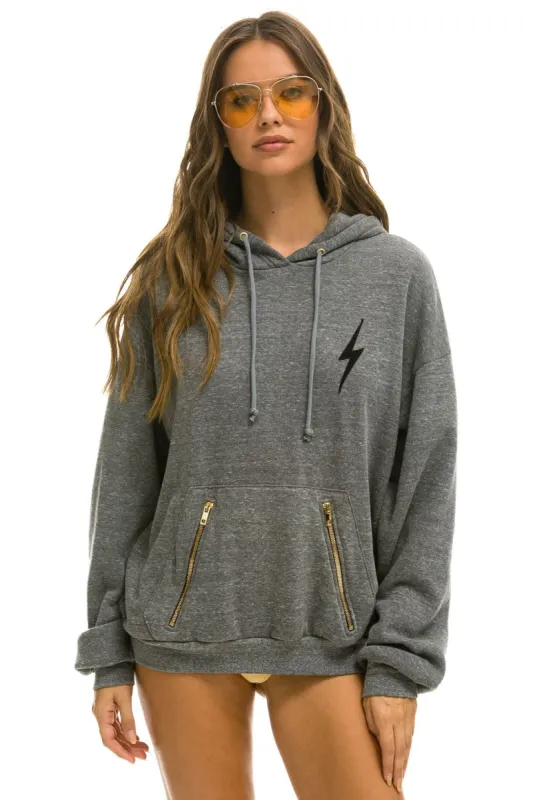 BOLT STITCH RELAXED PULLOVER HOODIE W POCKET ZIPPERS - HEATHER // BLACK sold by Aviator Nation