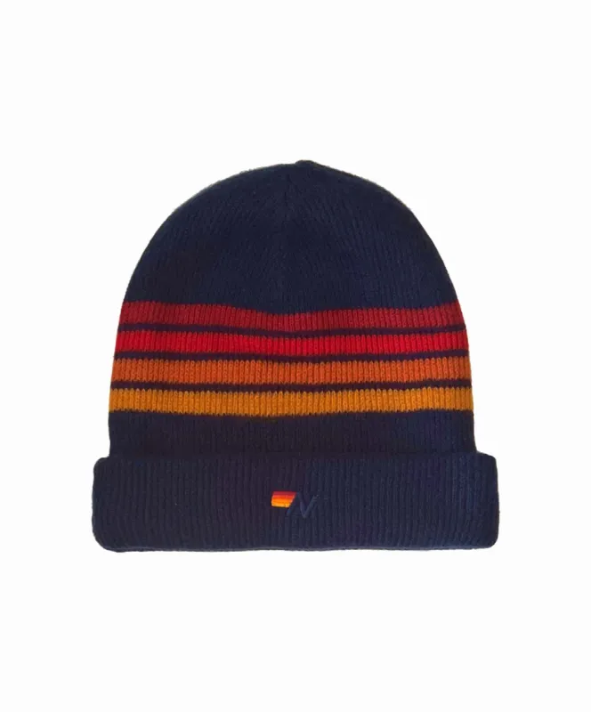 CASHMERE RAINBOW 4 STRIPE  BEANIE - MIDNIGHT sold by Aviator Nation