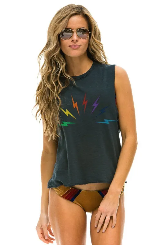 SUNSET BOLT MUSCLE TANK - VINTAGE COAL sold by Aviator Nation