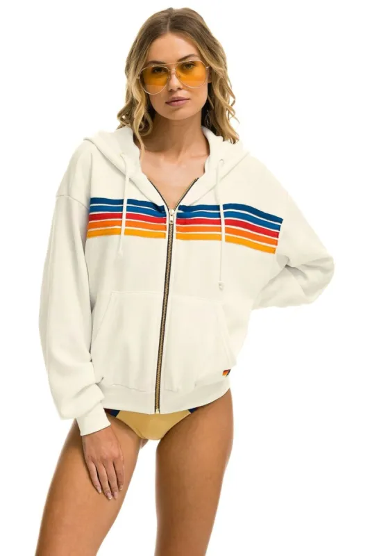 5 STRIPE RELAXED ZIP HOODIE - VINTAGE WHITE sold by Aviator Nation