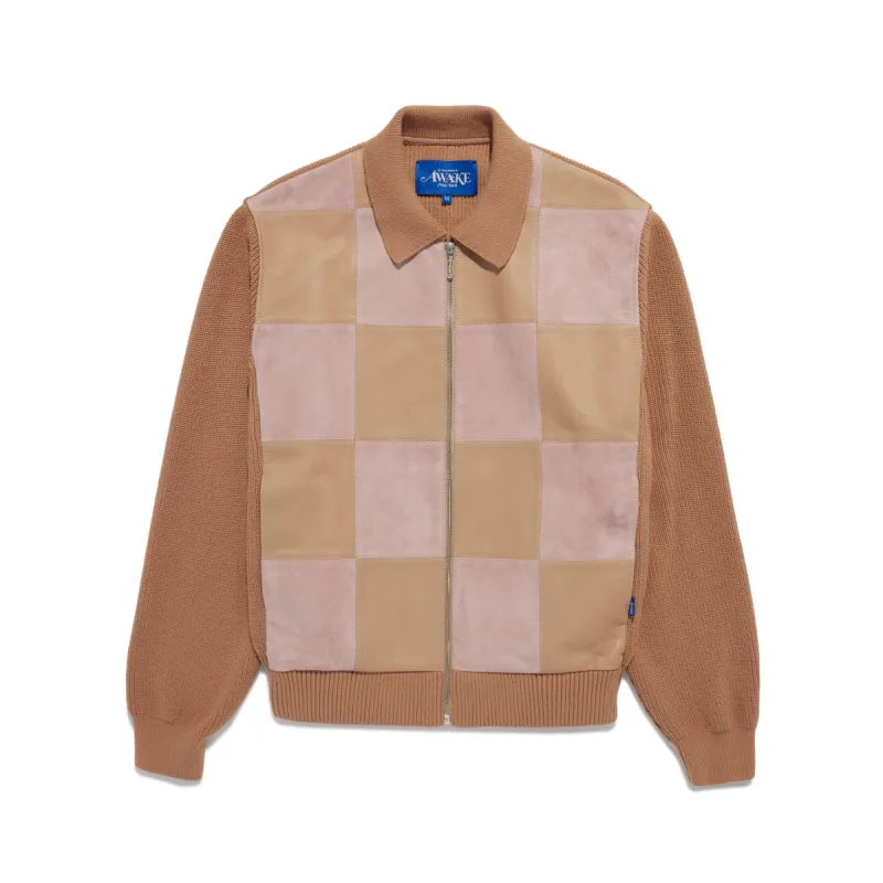 Checkered Leather & Suede Knit Zip Jacket sold by Awake