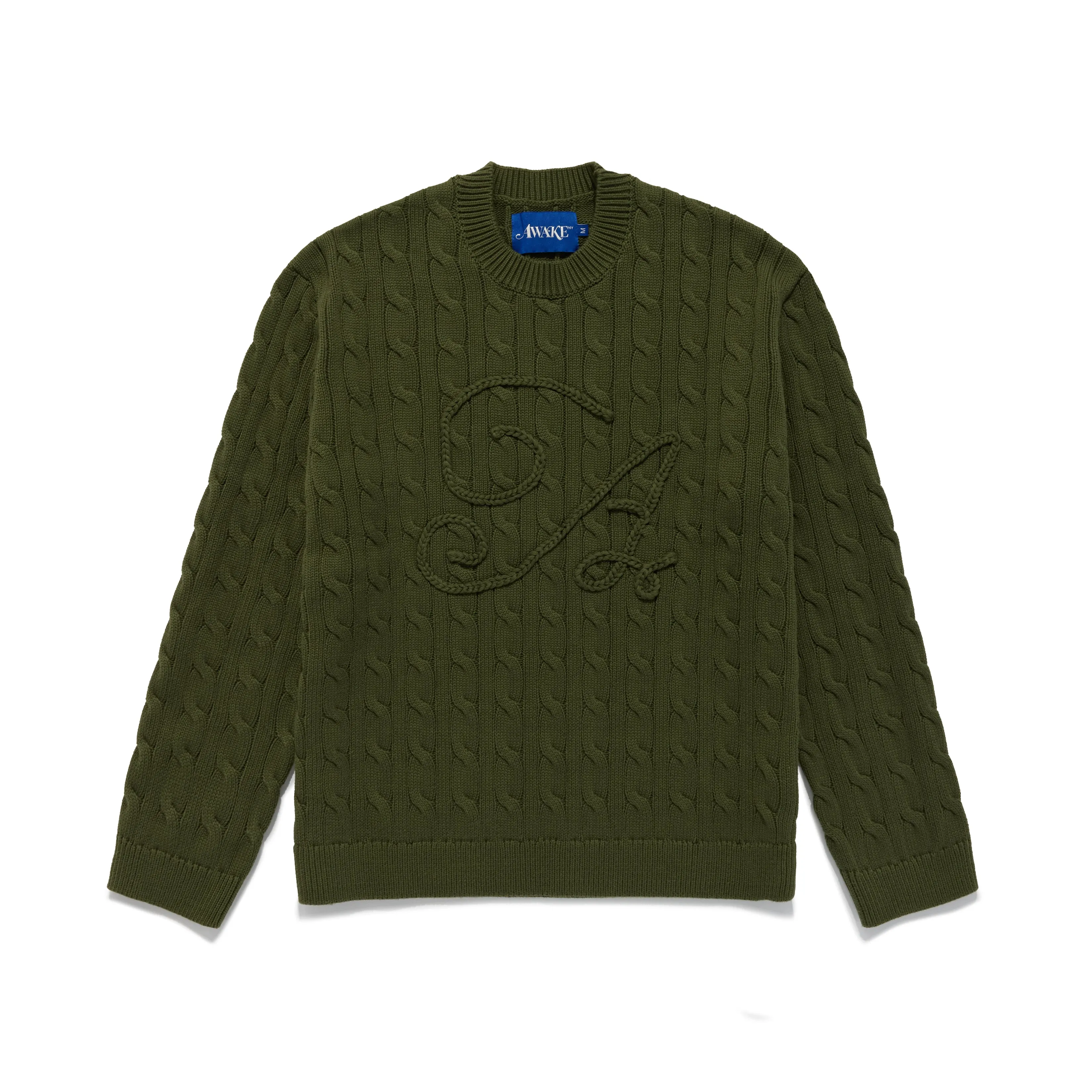 Applique "A" Cable Crewneck Sweater sold by Awake