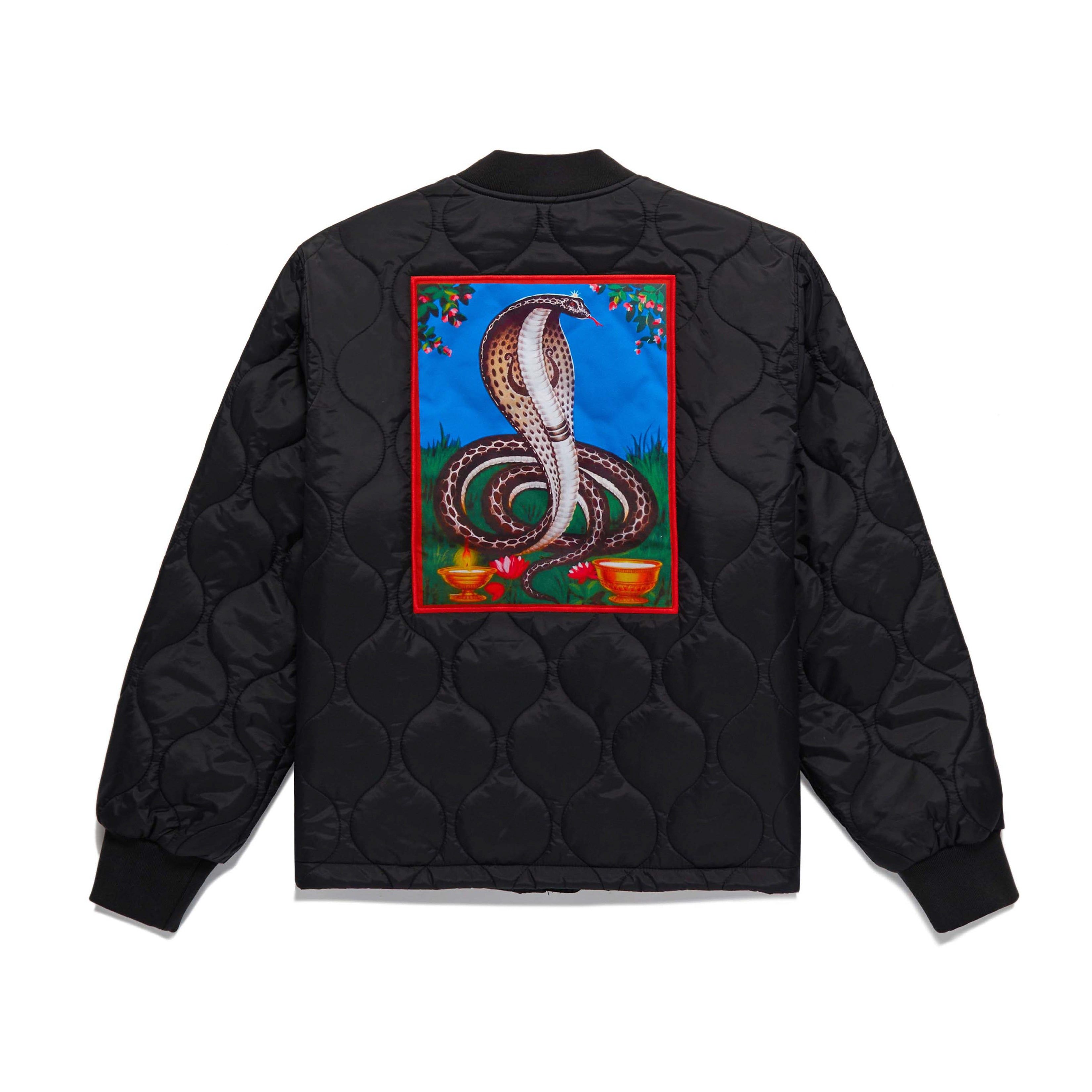 Cobra Embroidered Quilted Bomber Jacket sold by Awake
