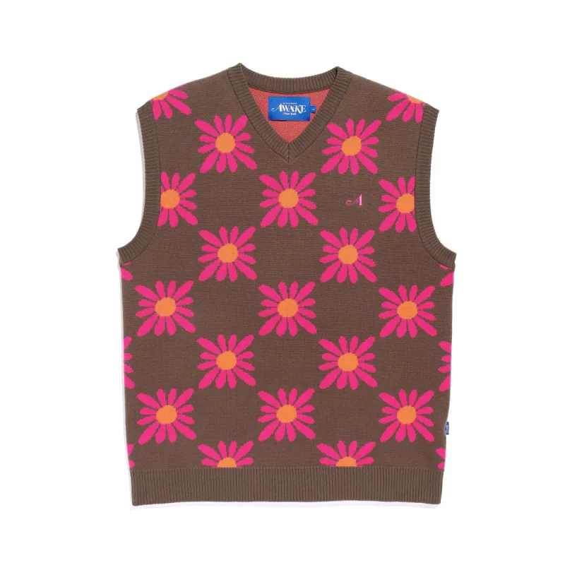 Checkered Floral Sweater Vest made by Awake