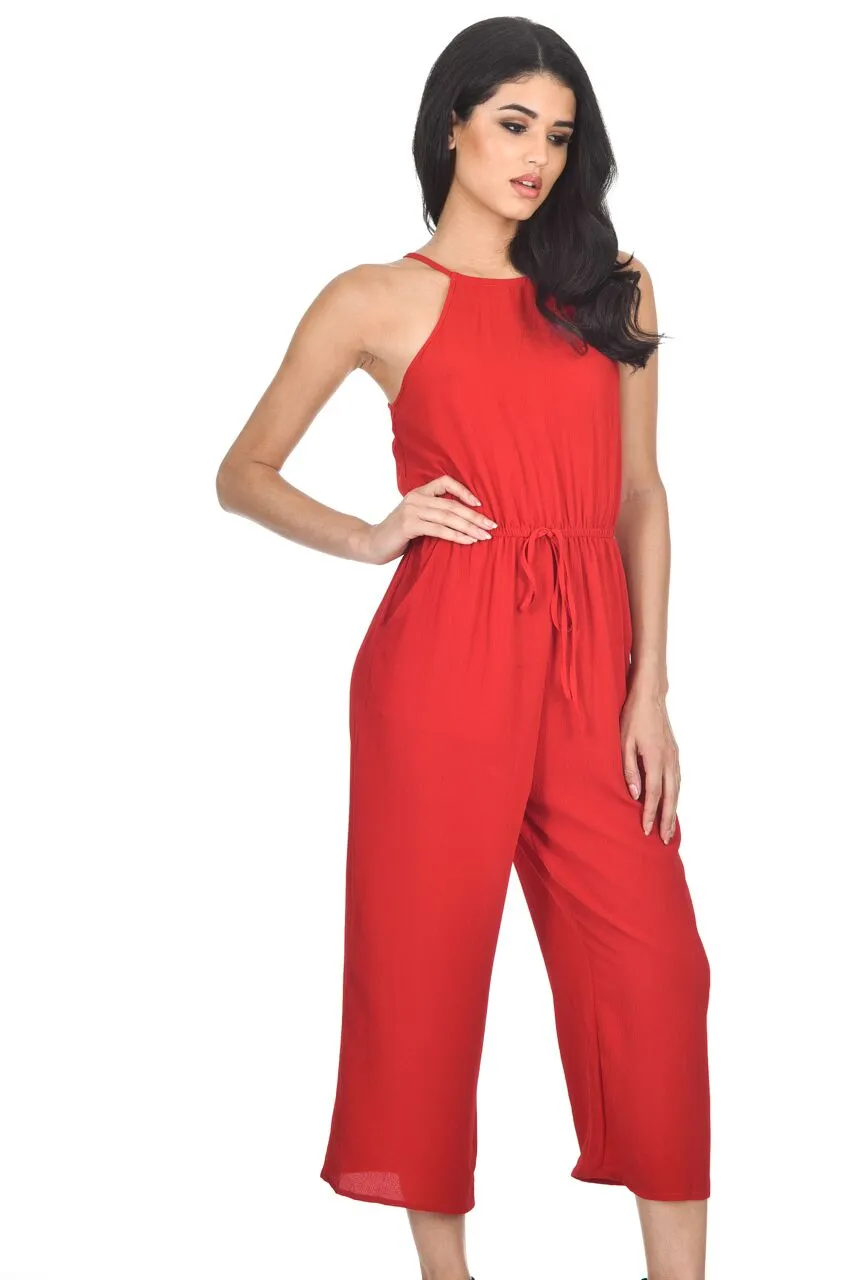 Red High Neck Culotte Jumpsuit sold by AX Paris product image thumbnail 2