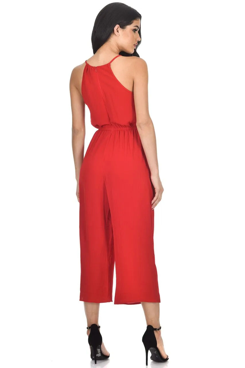 Red High Neck Culotte Jumpsuit sold by AX Paris product image thumbnail 3