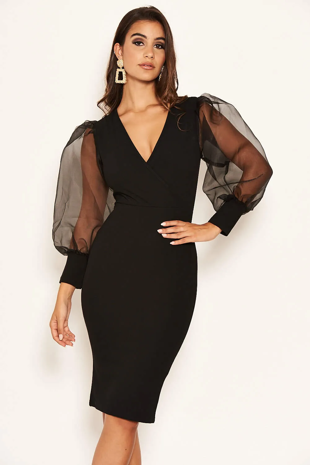 Black Puff Sleeve Midi Dress sold by AX Paris product image thumbnail 3