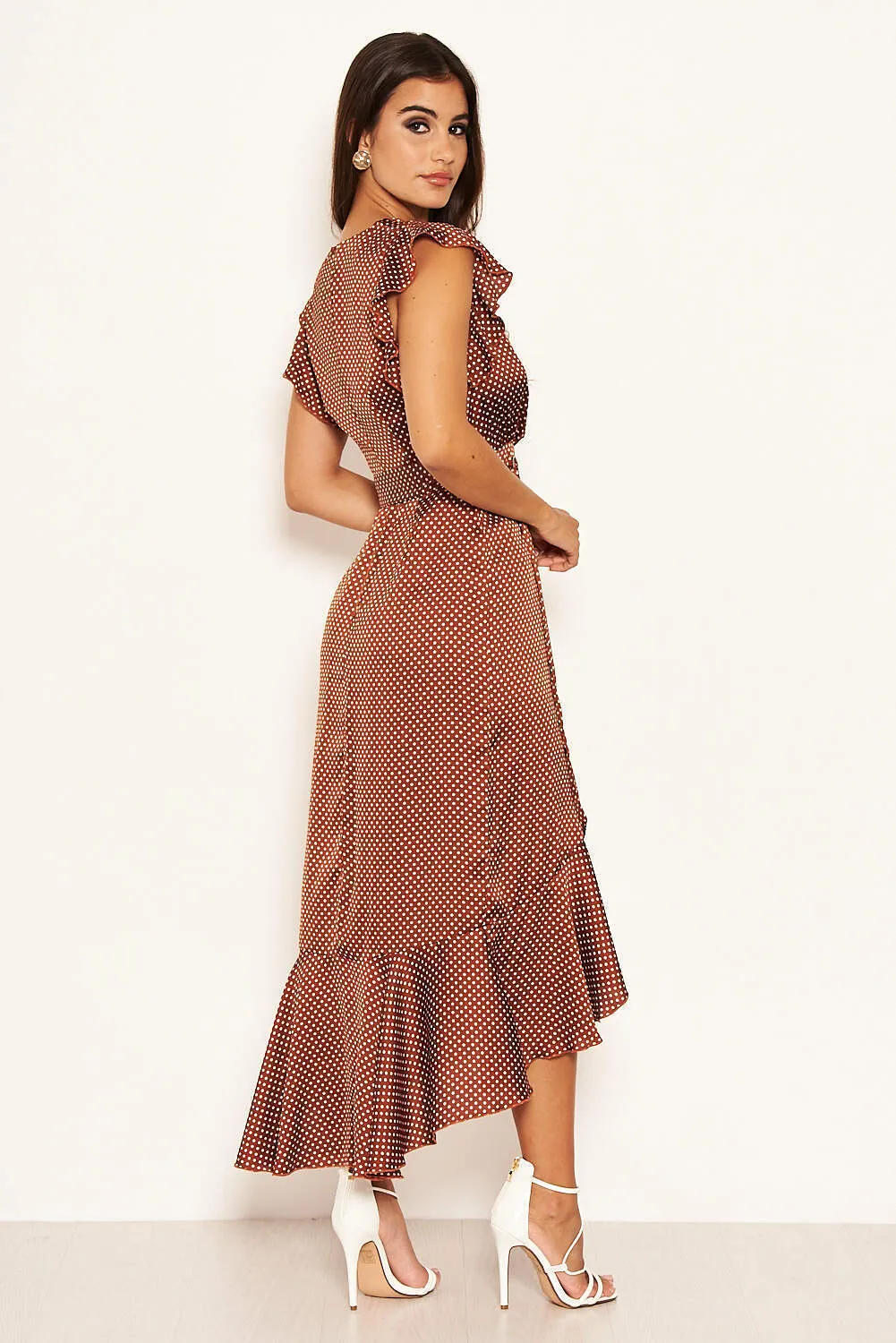 Rust Polka Dot D-Ring Wrap Midi Dress sold by AX Paris product image thumbnail 4