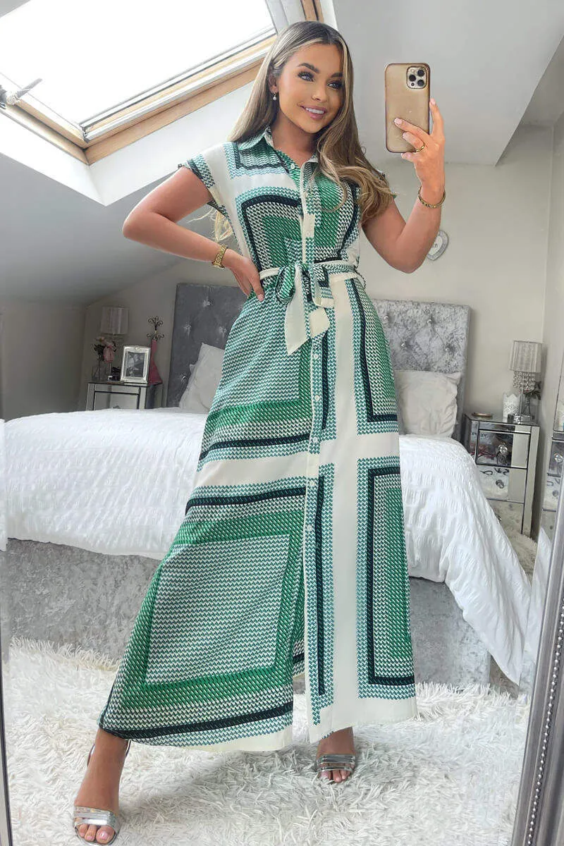 Green Printed Tie Waist Button Up Midi Dress sold by AX Paris product image thumbnail 5