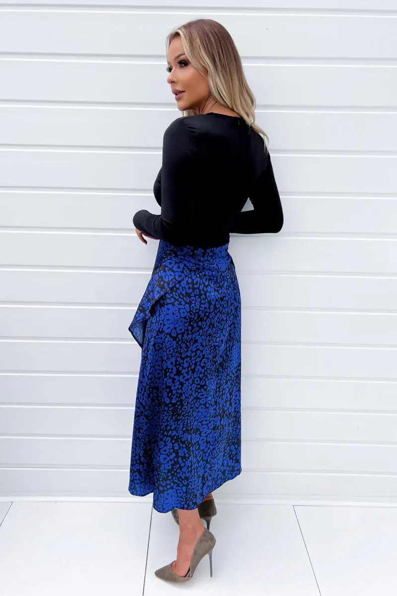 Cobalt Animal Print 2 in 1 Double Frill Split Midi Dress sold by AX Paris product image thumbnail 4