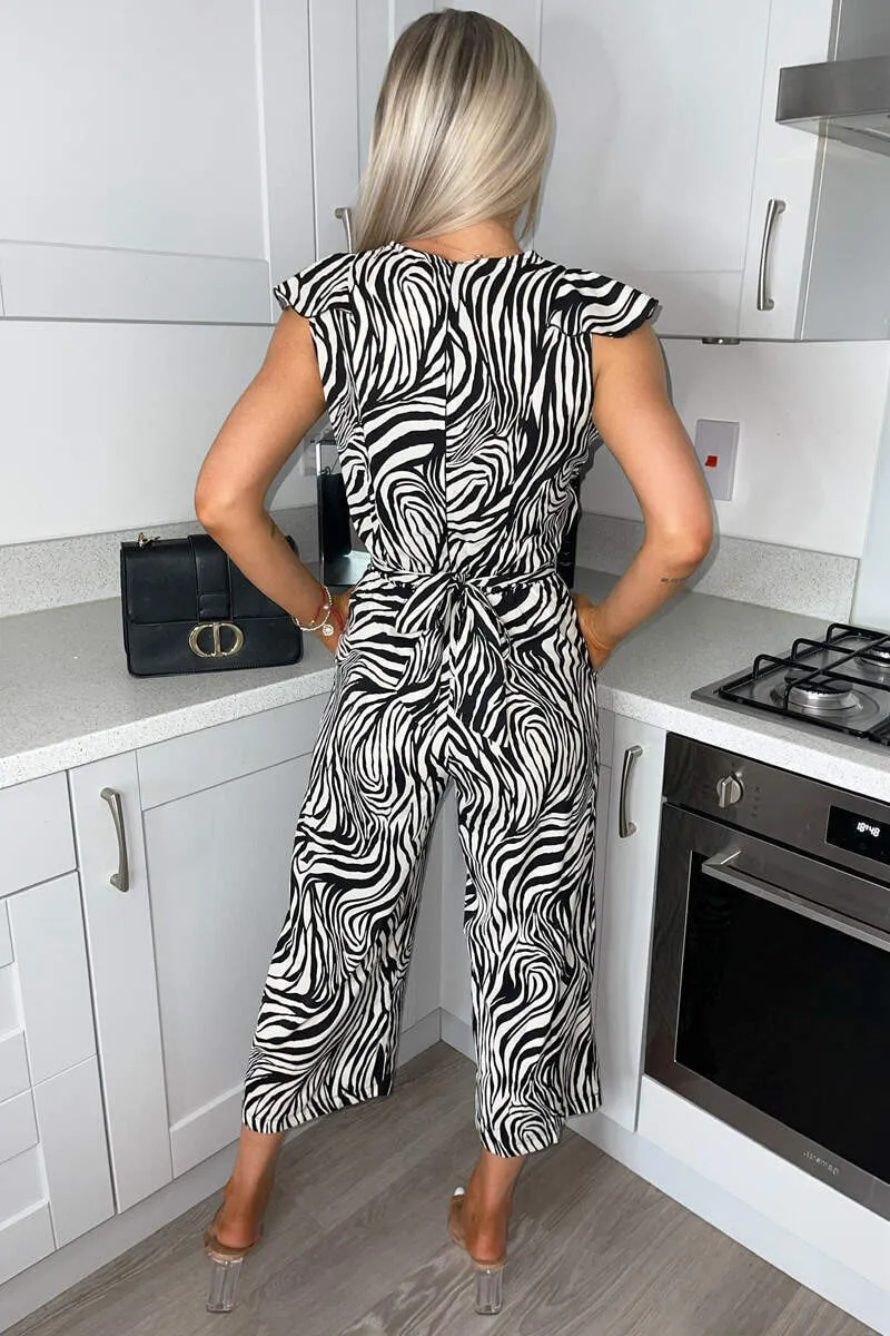 Black And White Zebra Print Frill Front Tie Waist Jumpsuit sold by AX Paris product image thumbnail 4